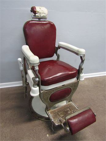 1920s Theo A. Kochs Barber Chair Nickel Plated with Headrest and Child's Seat