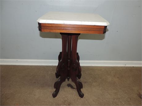 Antique Eastlake Style Ornate Parlor Table / Marble Top.