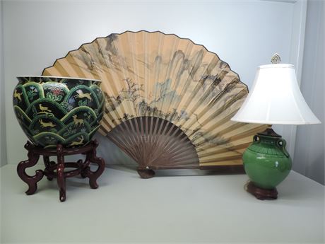 Asian Style Fan / Plant Stand / Pot