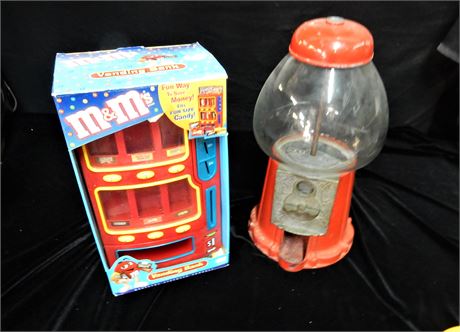 Collectible Metal and Glass Gumball Machine and M & M's Vending Bank