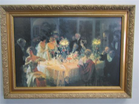 THE END OF DINNER Print,  BY JULES-ALEXANDRE GRUN, FRAMED on Canvas