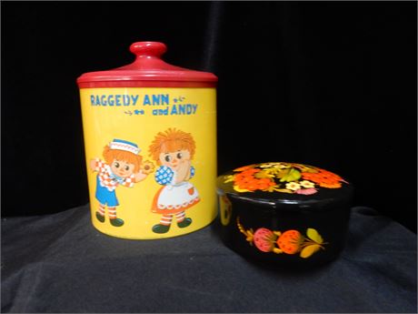 Vintage Raggedy Ann and Andy Cookie Jar and Trinket Box