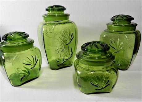 Vintage Green Glass Canister Set