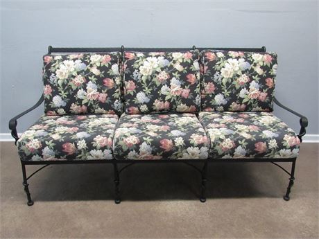 Great Looking Meadowcraft Wrought Iron Sunroom Sofa with Floral Cushions
