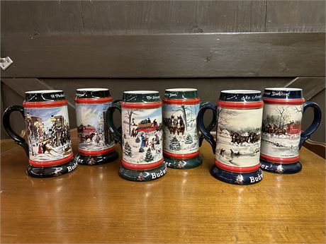 6 BUDWEISER Collector Beer Steins (1990-92)