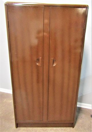 Metal Clothes Storage Unit, Tall with Brown Wood Grain Color