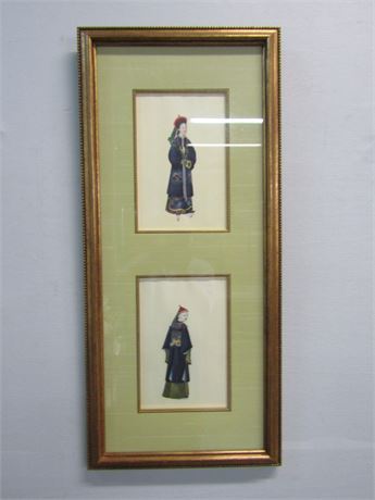 Framed Set of Oriental Figurine Art Work