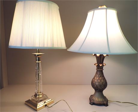 Set of Brass / Glass / Gold Tone Table Lamps