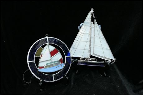Nautical Stained Glass Window Hangings of Boats