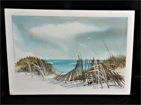 Signed Original Robyn Hill Beach Scene Watercolor