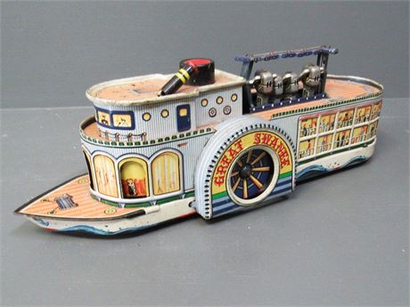 Tin Litho Friction Steamship - Great Swanee - Vintage Japan Tin Toy