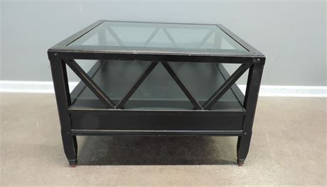Vintage Black Wood Glass Top Coffee Table