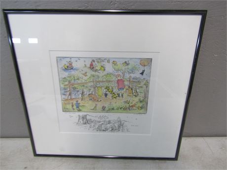 Michael Bond Original Fine Art Etching "Pooh's Picnic" Signed, Numbered