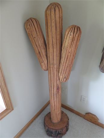 5-Ft. Hand Carved Wooden Cactus