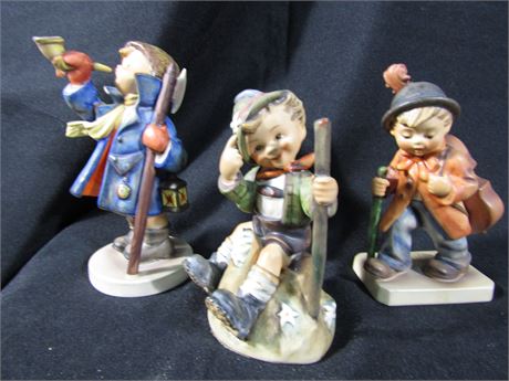 Hummel Rare Figurines, "Hear Ye Hear Ye", "Mountaineer", and "Little Cellist"
