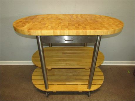 Portable Harvest Table with Thick Solid Wood Grain Top and Storage Drawer