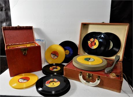 Vintage 45 RPM Record Collection & Silvertone Record Player