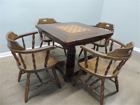 Solid Wood Game Table / Four Chairs