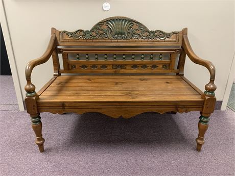 Arhaus/ Spanish Colonial Teak Carved Country Farmhouse Bench