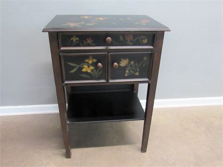 Small Painted Cabinet/Side Table with Floral Motif