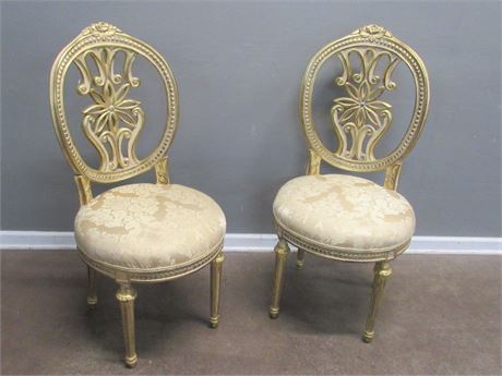 2 Gold Antiqued Finished Dining Chairs with Upholstered Seats