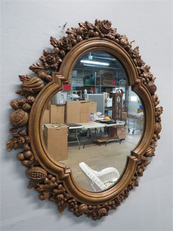 Carved Wood Frame Wall Mirror w/Sconce Shelf