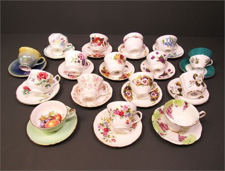 16 Misc. China Cabinet Cups and Saucers