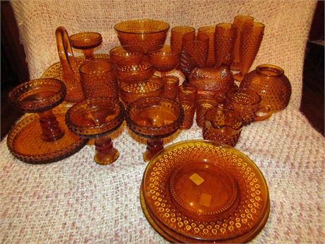 Amber Hobnail Glassware Collection,