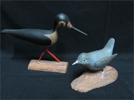 Wonderful 2 Piece Handcrafted Wood Birds, Sea Gull and American Dipper