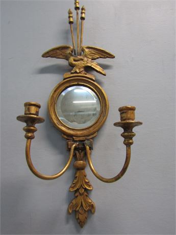 Mirrored Wall Sconce Candle Stick Holders with Gold American Eagle Themed Trim
