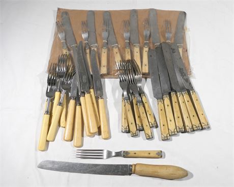 Vintage / Antique Old Bone Handled Flatware of Knives & Forks