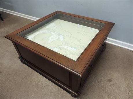 Vintage Solid Wood Map Coffee Table