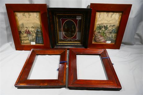 19th Century Wood Picture Frames, GODEY Style Fashion Prints & Tin Type Portrait