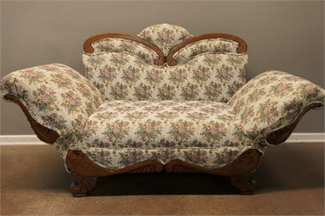 Reupholstered Settee with Drop Down Arms, believed to be from 1800's