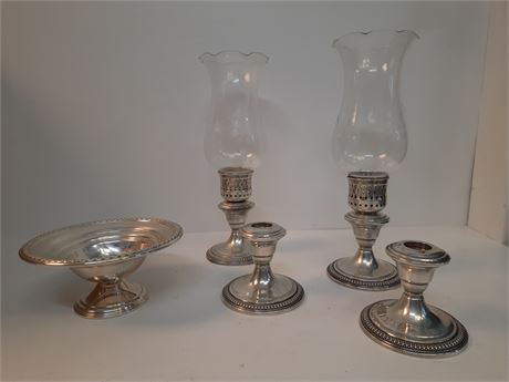 Silver Compote & Candlesticks