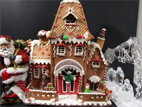 Christmas Collection, Lighted Ginger Bread House, Shopping Santa, and nativity