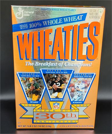 SUPER BOWL 30TH ANNIVERSARY SEALED NEVER OPENED BOX OF WHEATIES