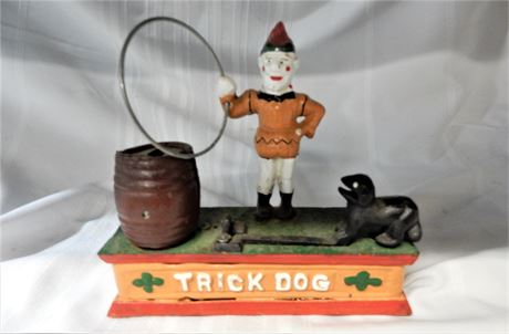Vintage Circus Clown and Trick Dog Authentic Foundry Iron Mechanical Bank