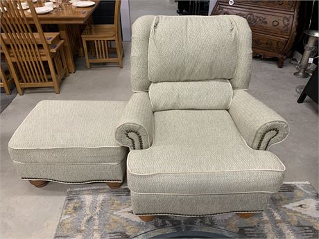 "NORWALK"  Buttoned Upholstered Half Recliner with Ottoman