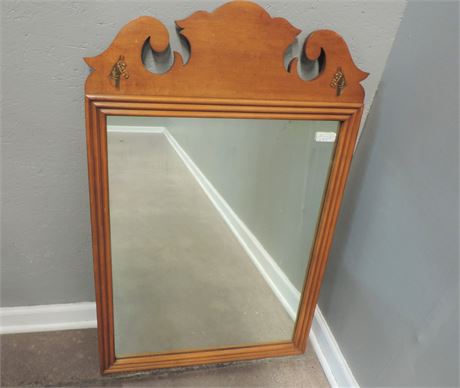 Vintage Maple Wood Wall Mirror with Horses