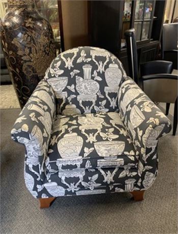 Upholstered Asian Motif Accent Chair