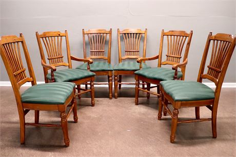 Rustic Chairs with Green Damask Seats