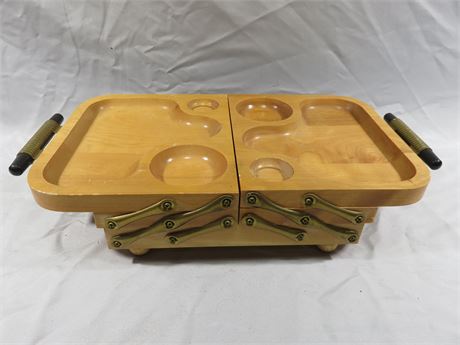 KAROFF Mid-Century Wooden Fold-Away Buffet Snack Tray