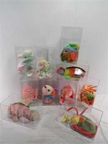 10 Beanie Babies w/Display Cases