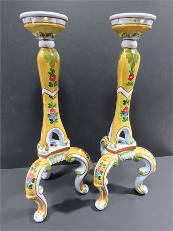 Hand Painted Ceramic Candlestick Holders