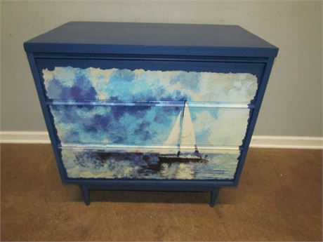 Mid-Century Hand Painted Chest, Sail Boat with Three drawers