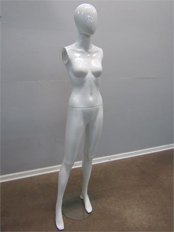 Standing White Female Mannequin on Stand, Swivel Head and Waist