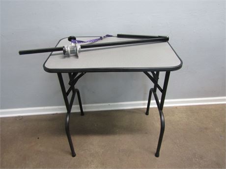 Dog Grooming Folding Table and Swing, Rubber Gray Top
