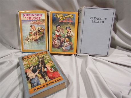 Four Early Edition Classic Books, Robinson Crusoe, Black Beauty and More
