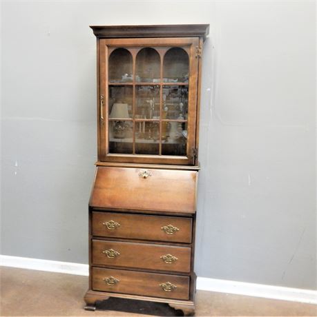 Vintage Wood Secretary / Drop Down Desk and Glass Doors and Key